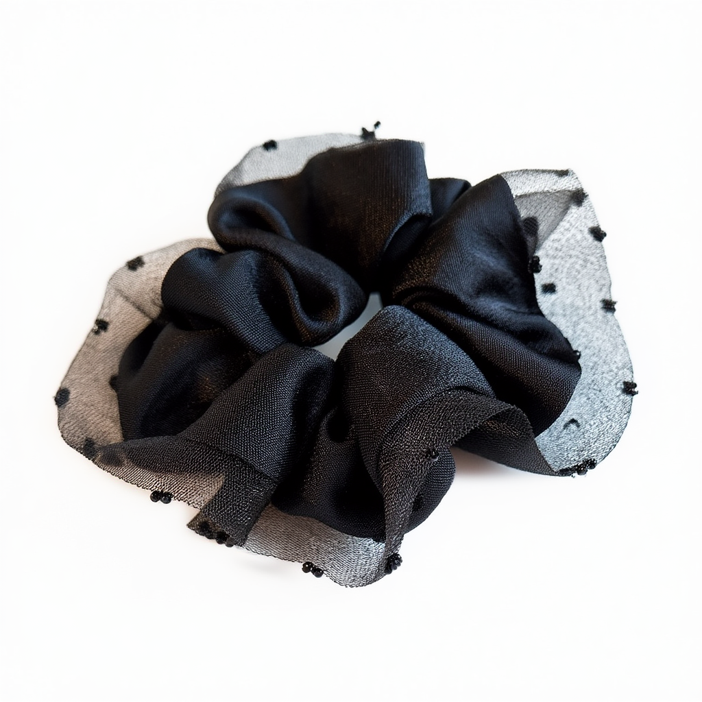 Scrunchie Mesh Polkadot Black