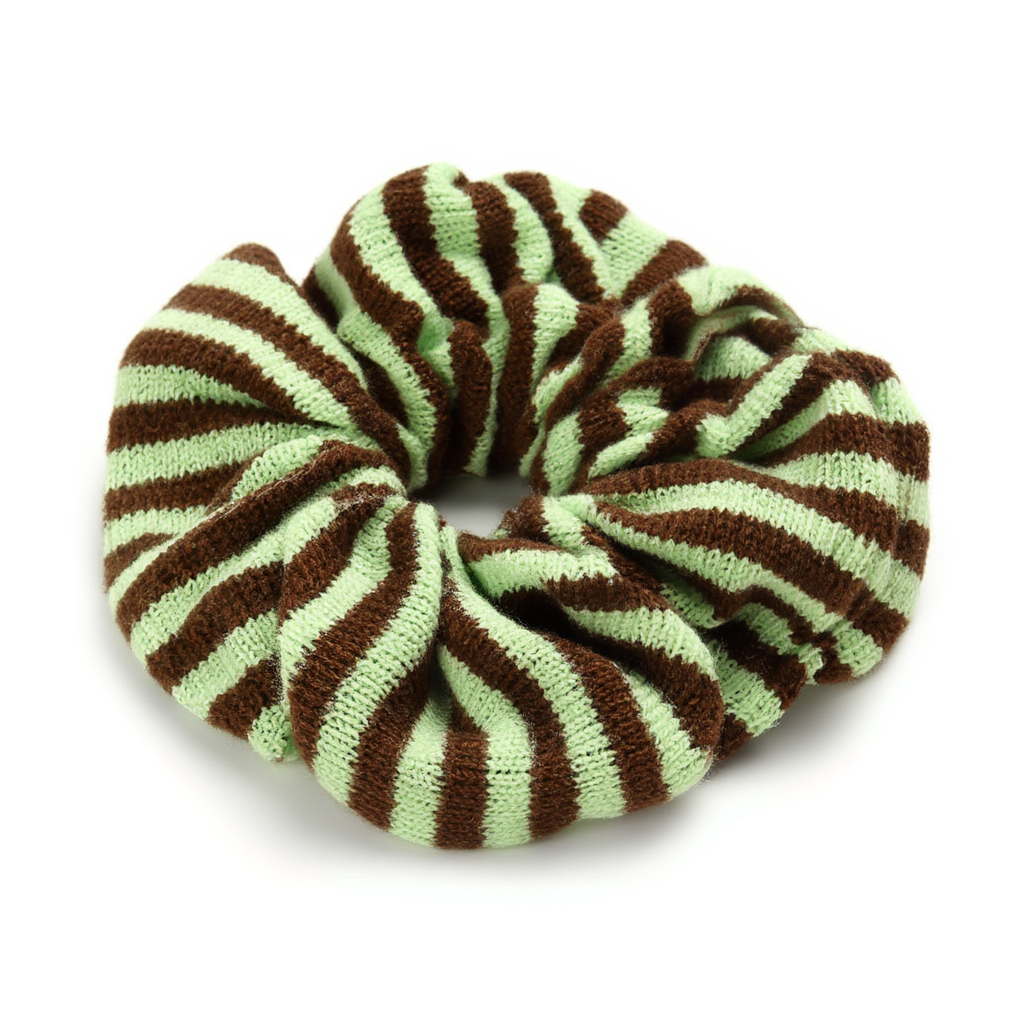 Scrunchie Knitted Minty/Brown Stripy