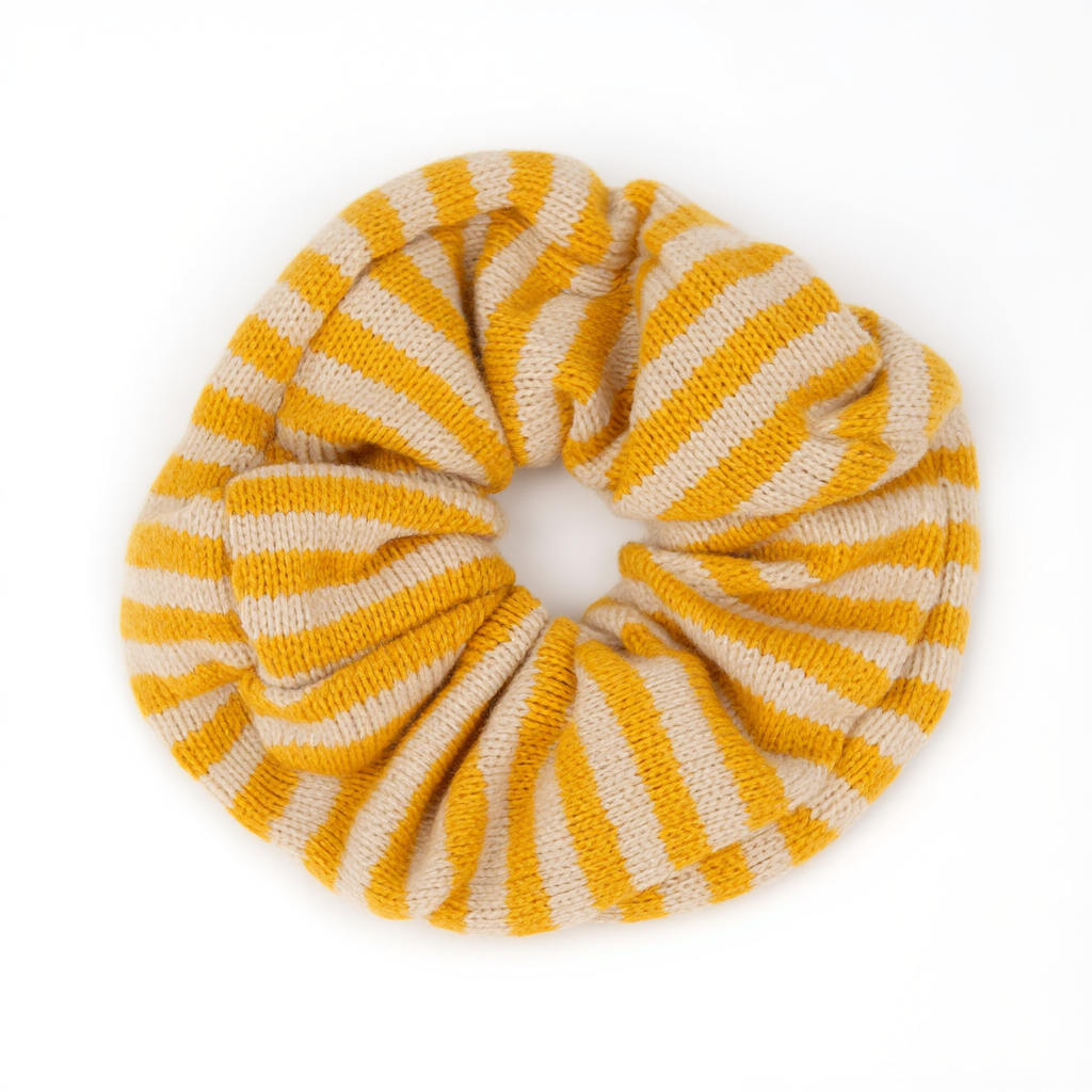 Scrunchie Knitted Yellow Stripy