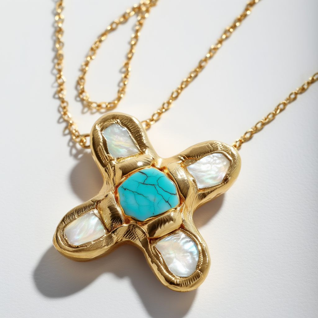Molten Cross Necklace - Natural Pearl