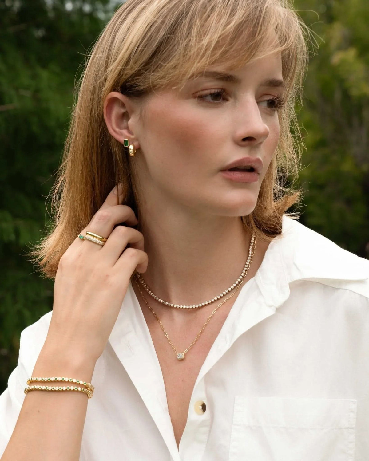 Halo Baguette Necklace w/ Paperclip Chain - AYUNA