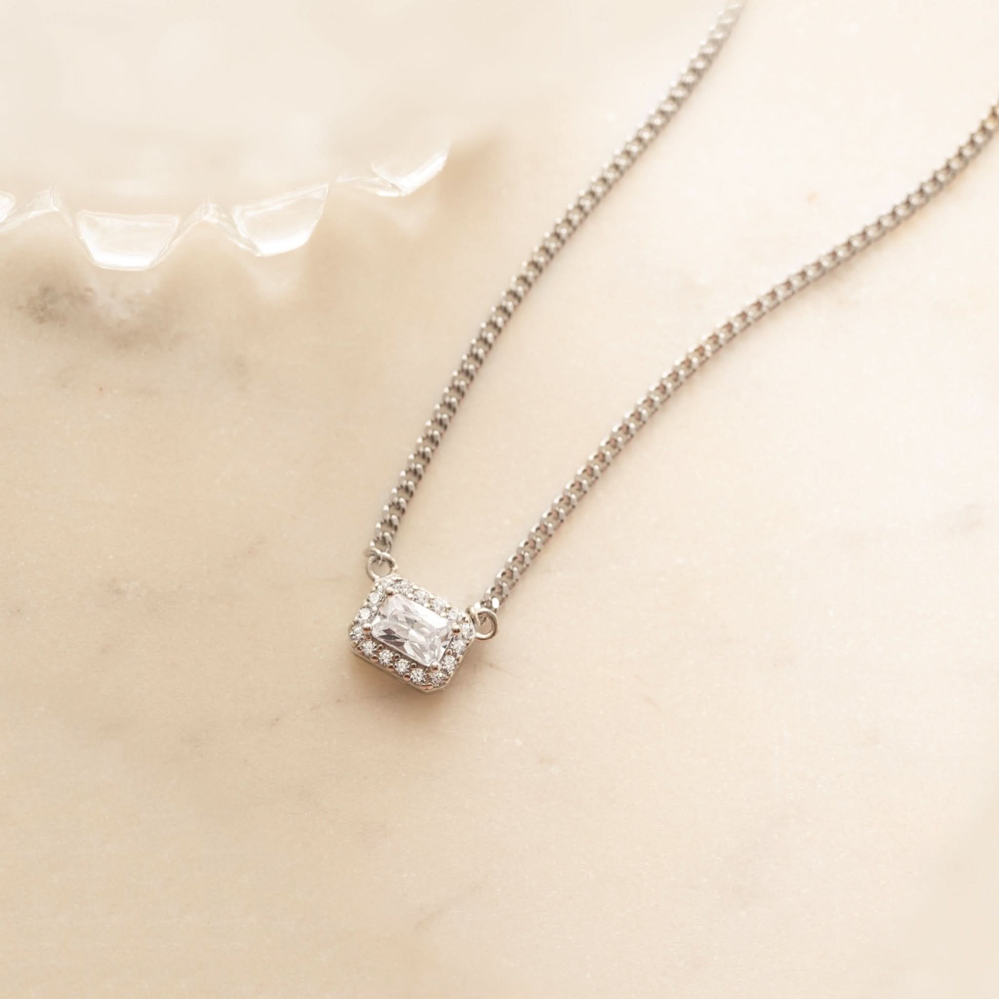 Halo Emerald Cut Necklace on Cuban Chain - AYUNA