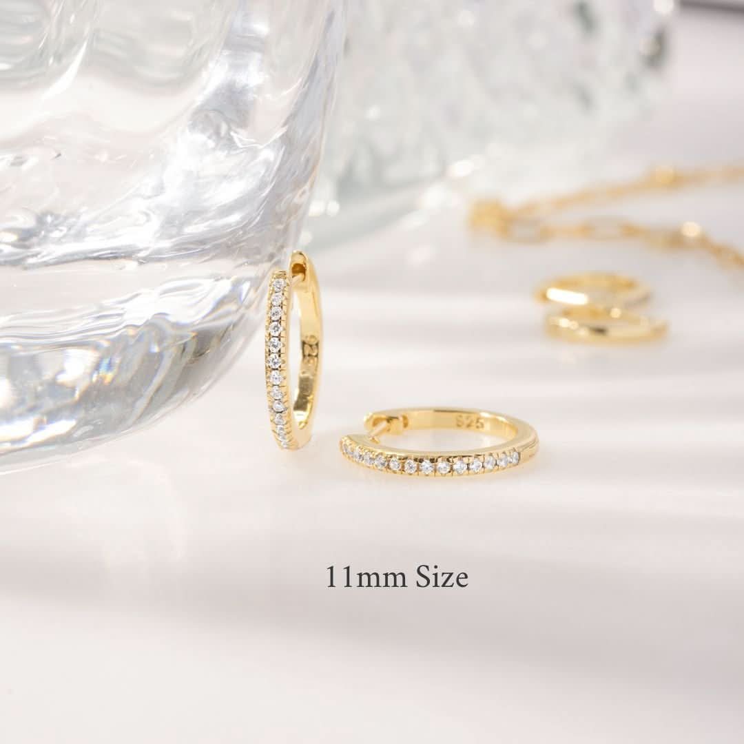 Pavé Huggie Earrings (Two Sizes Available) - AYUNA