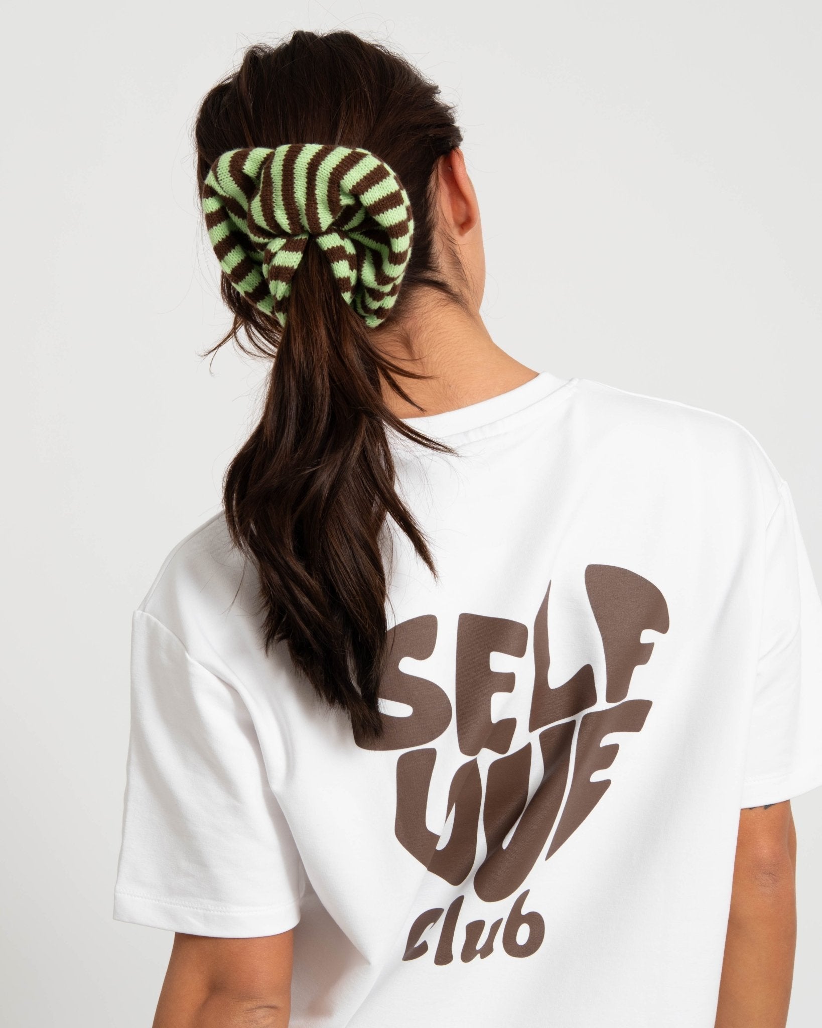 Scrunchie Knitted Minty/Brown Stripy