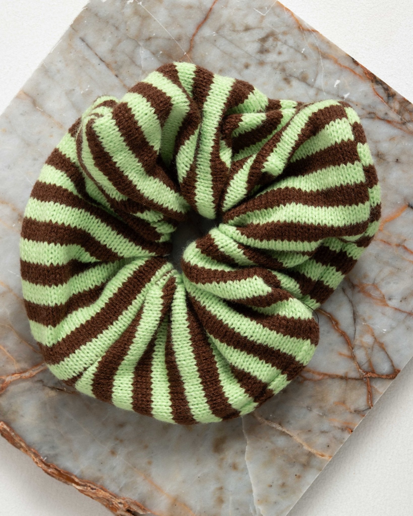 Scrunchie Knitted Minty/Brown Stripy