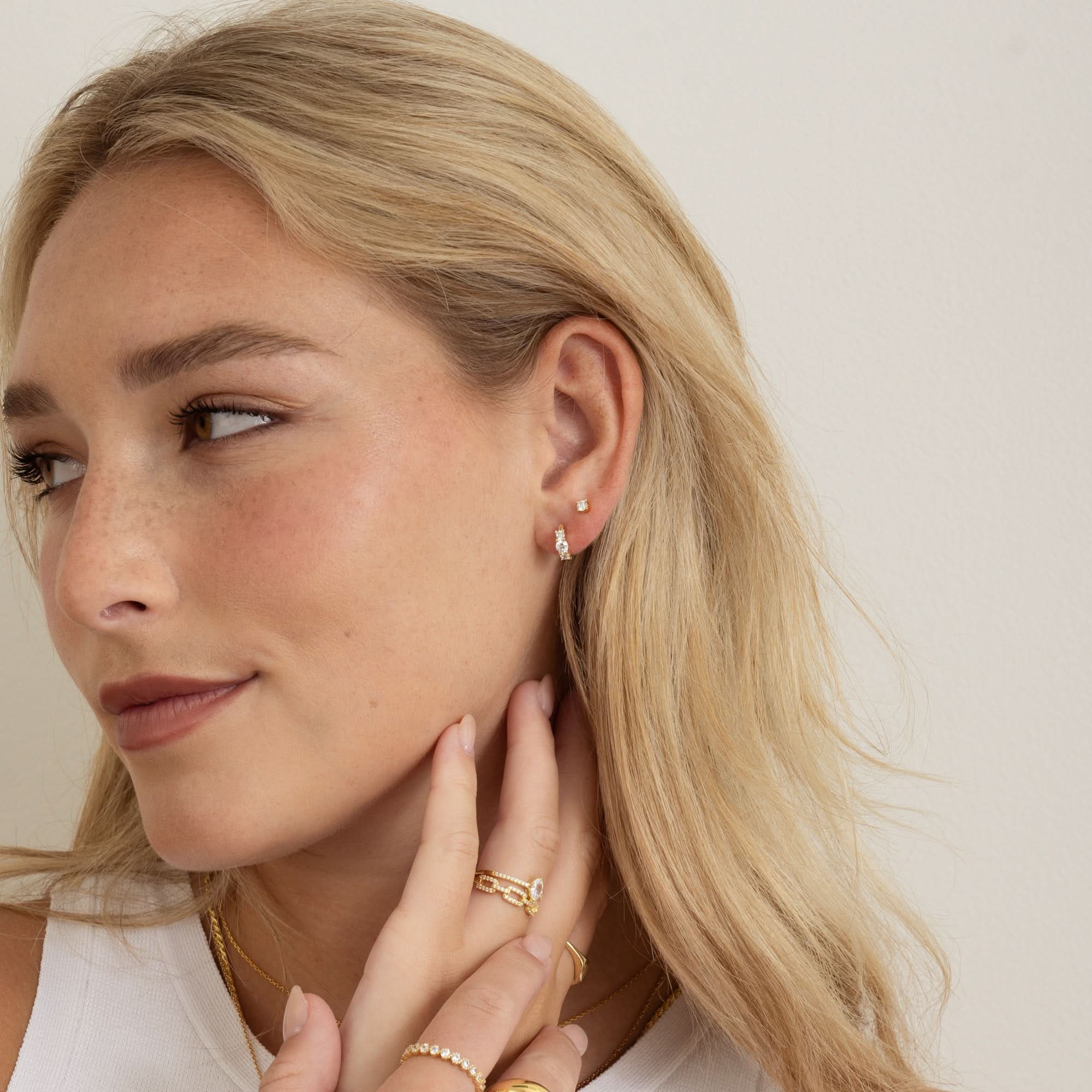Three Stone Huggie Hoops - AYUNA