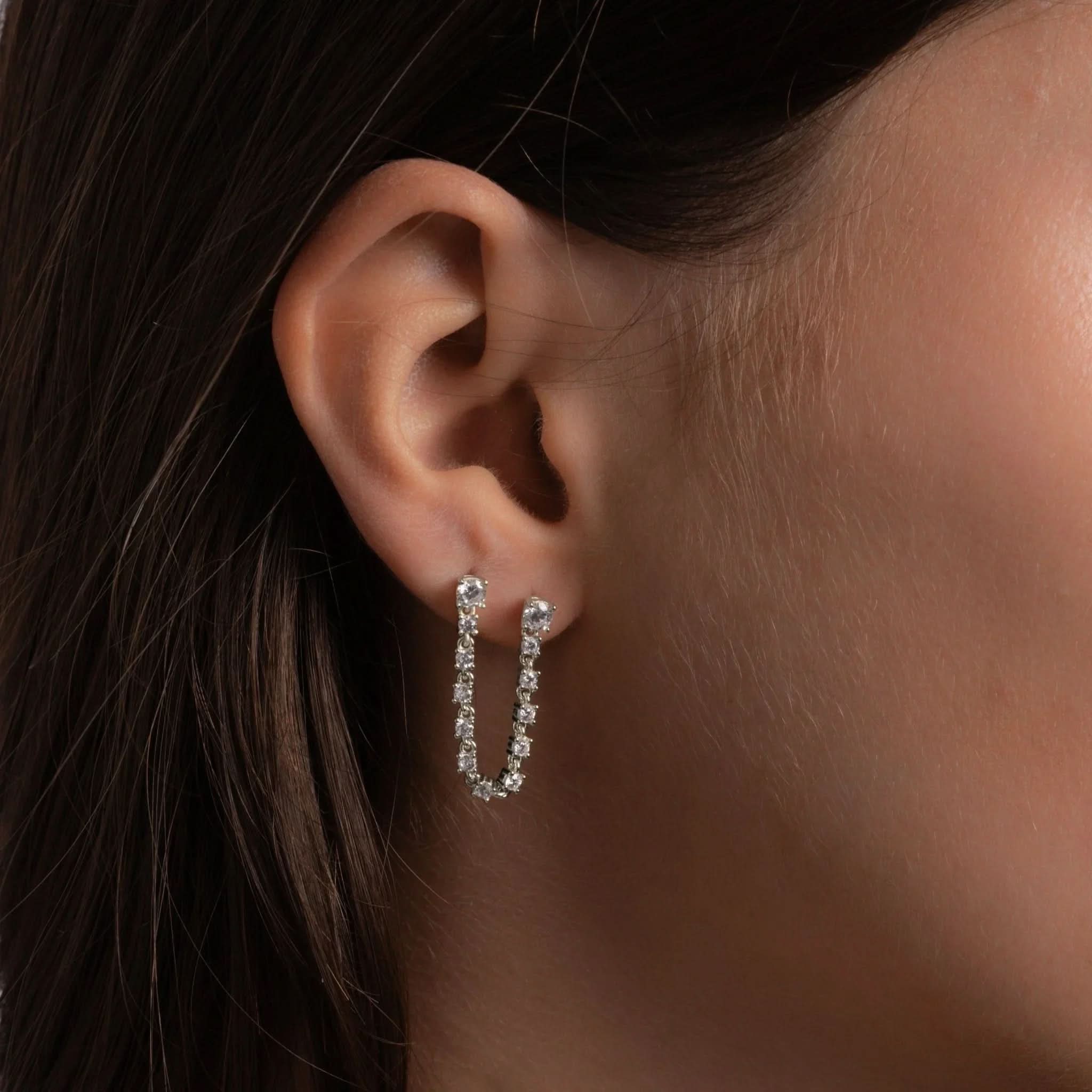 Two - Piercing Tennis Chain Link Studs - AYUNA