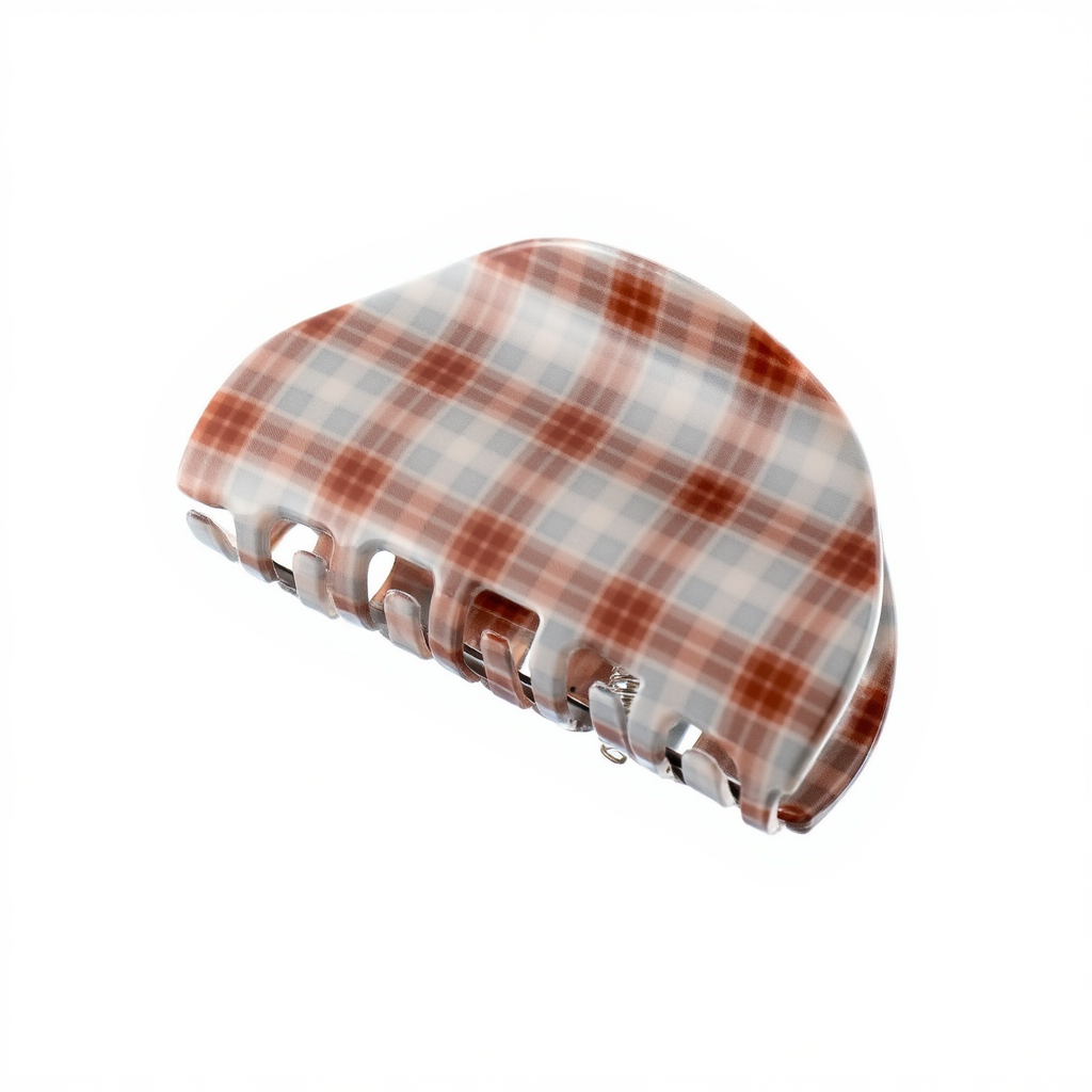 Claw Clip Checked Roundy Blue