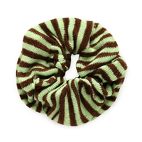 Scrunchie Knitted Minty/Brown Stripy