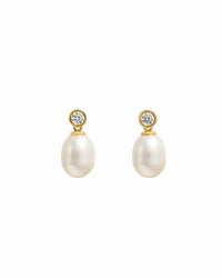 Bezel & Pearl Drop Earrings - AYUNA