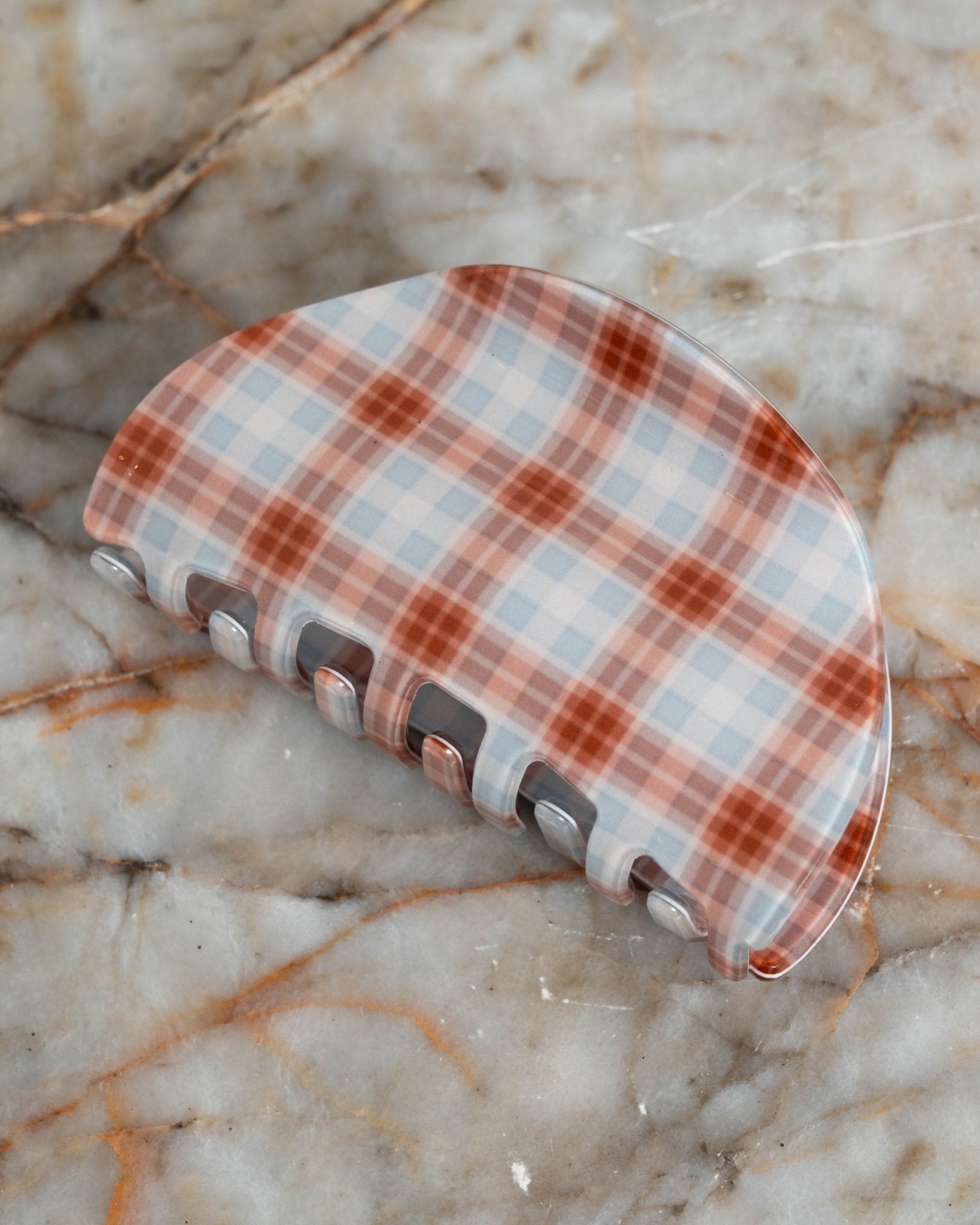 Claw Clip Checked Roundy Blue