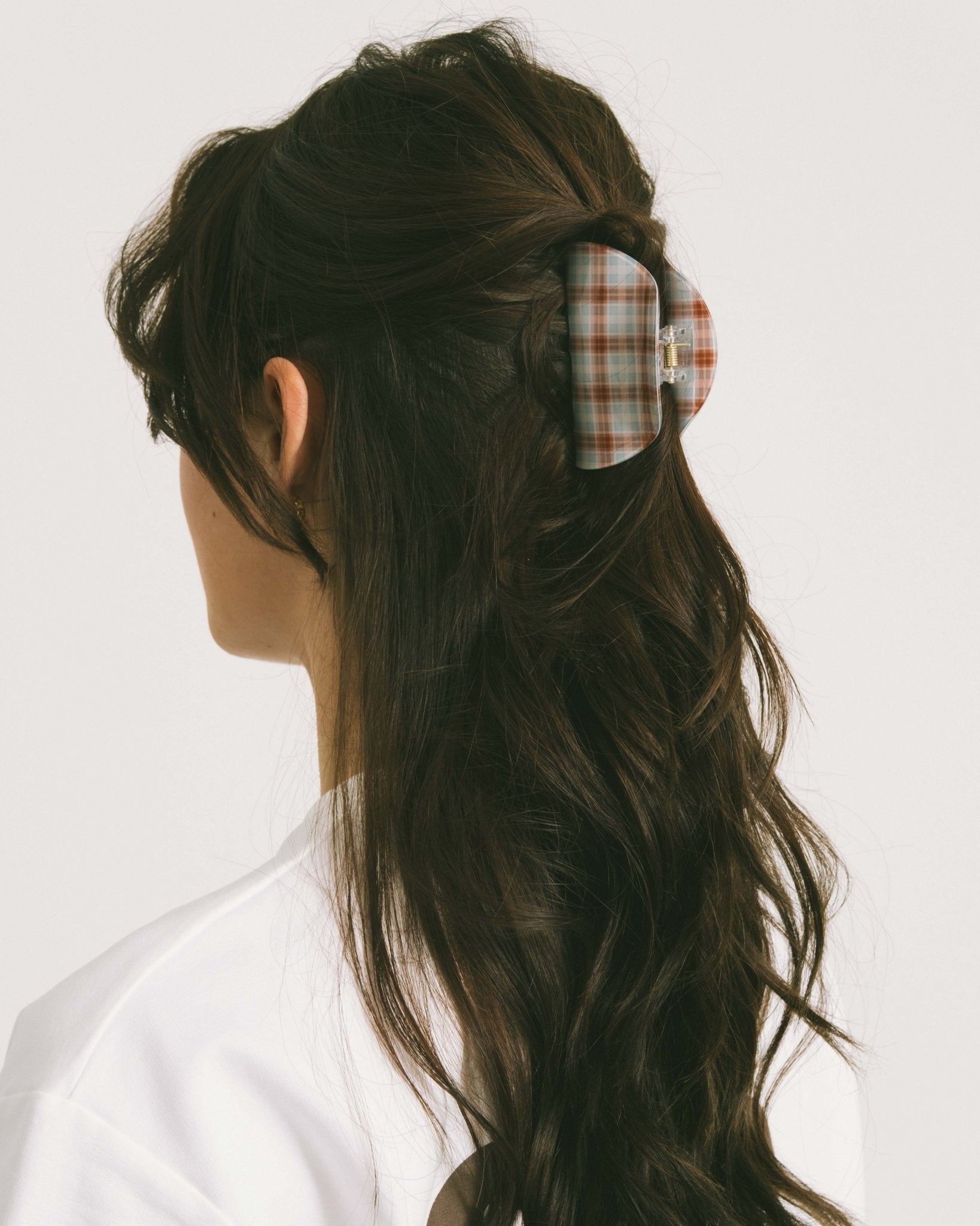 Claw Clip Checked Roundy Blue