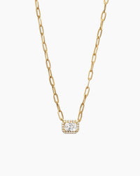 Halo Baguette Necklace w/ Paperclip Chain - AYUNA