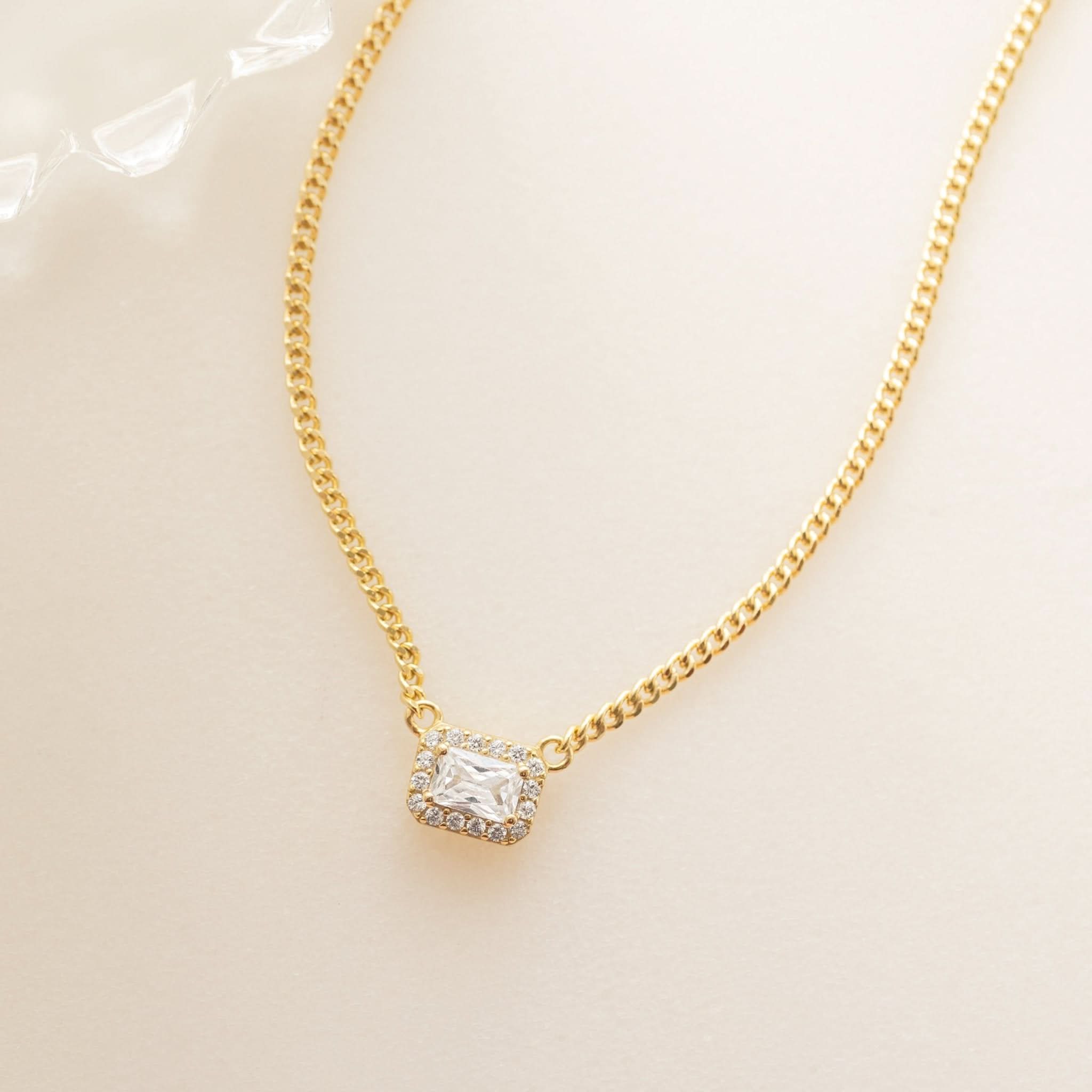 Halo Emerald Cut Necklace on Cuban Chain - AYUNA