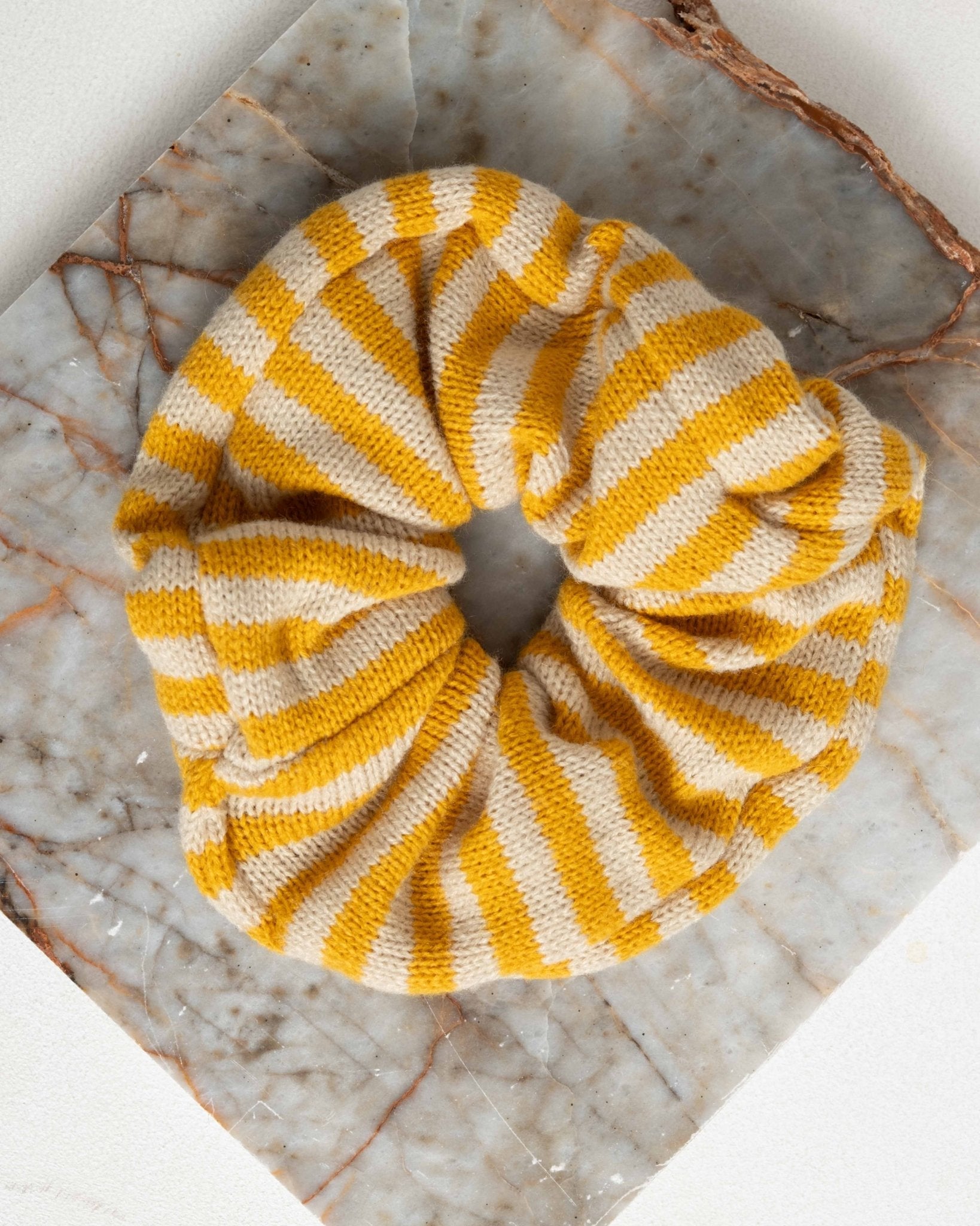 Scrunchie Knitted Yellow Stripy