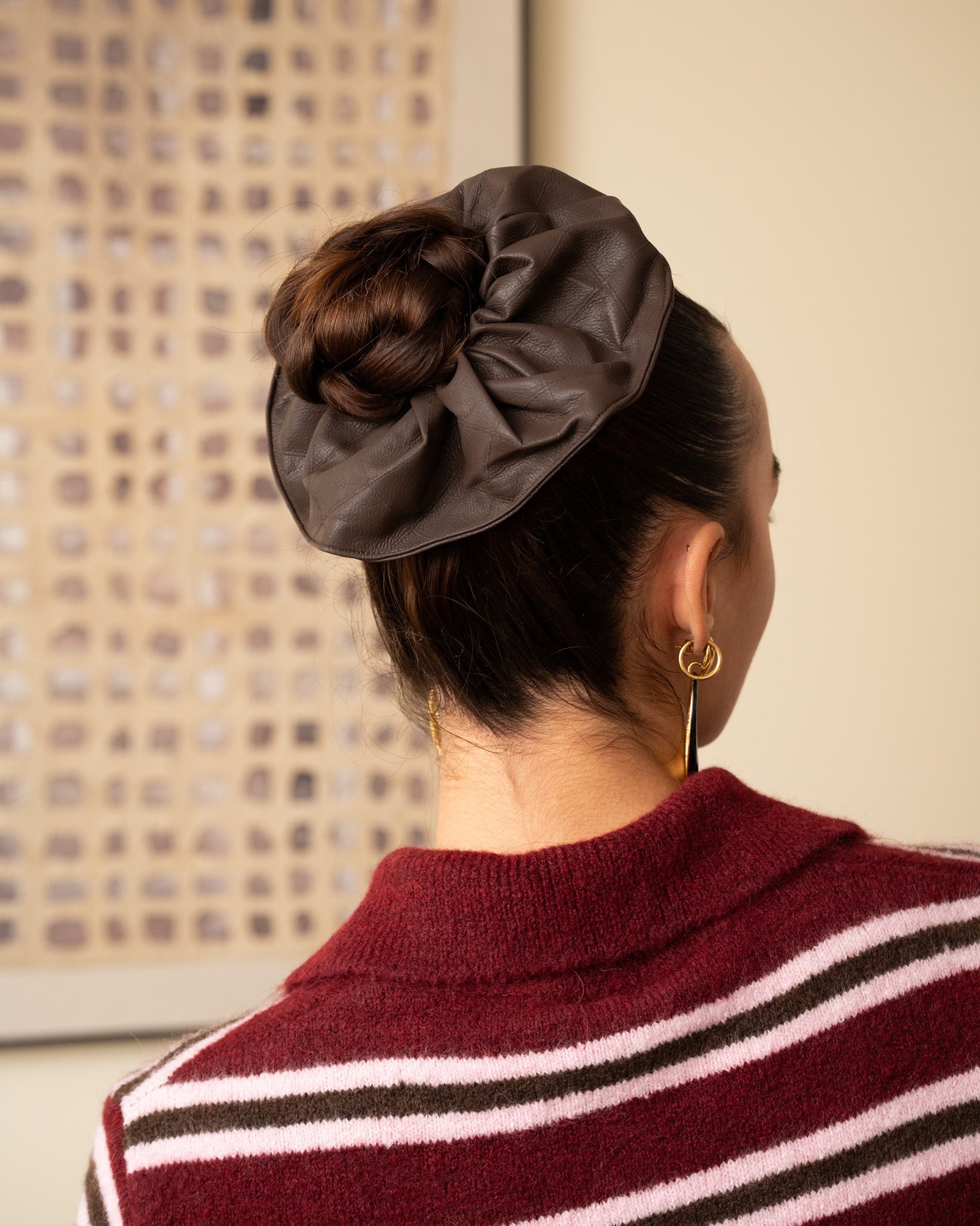 Scrunchie PU Checked Brown