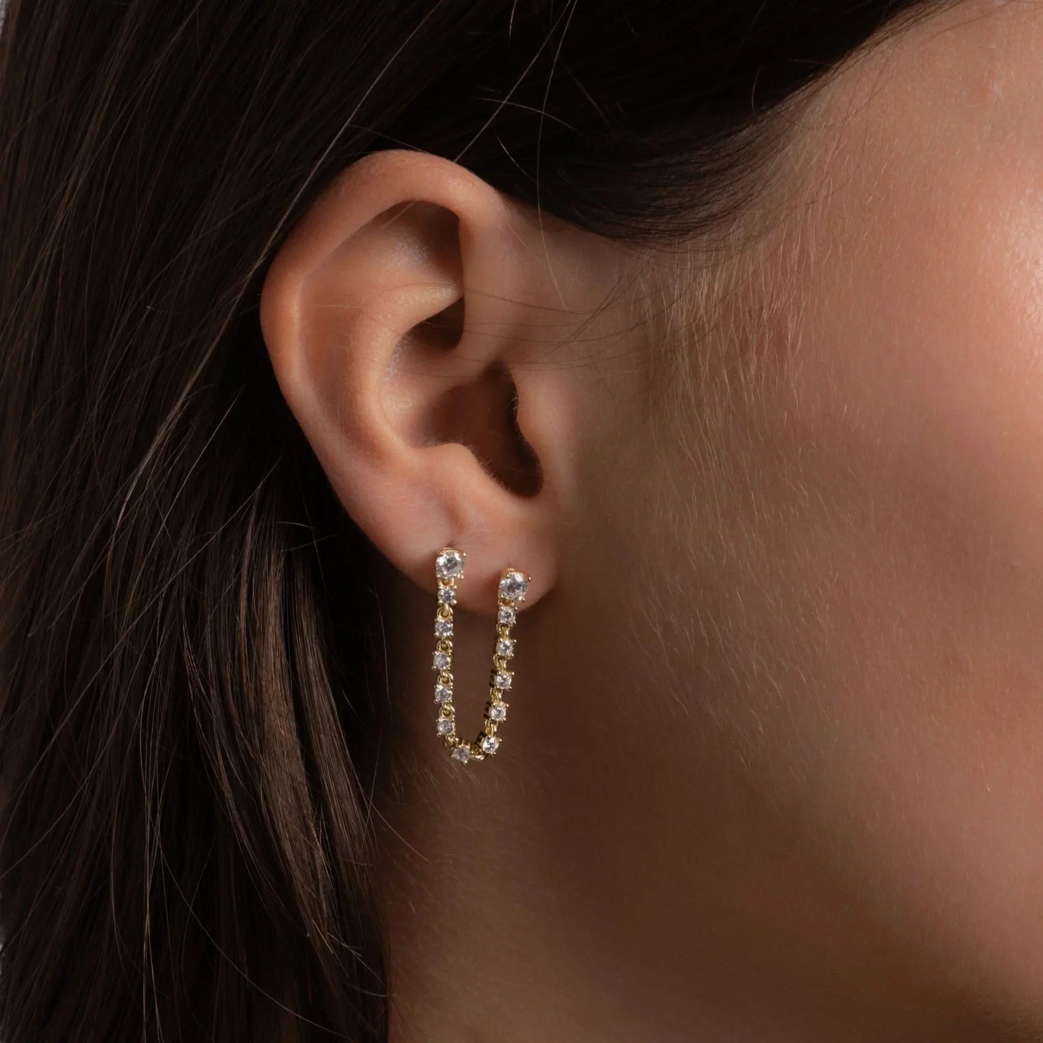 Two - Piercing Tennis Chain Link Studs - AYUNA